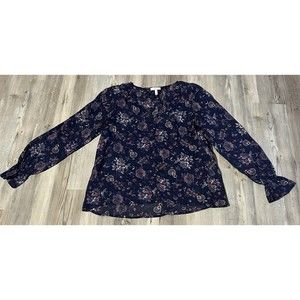 Joie Women's Cherita Floral 100% Silk V-Neck Button Blouse Size XS Blue